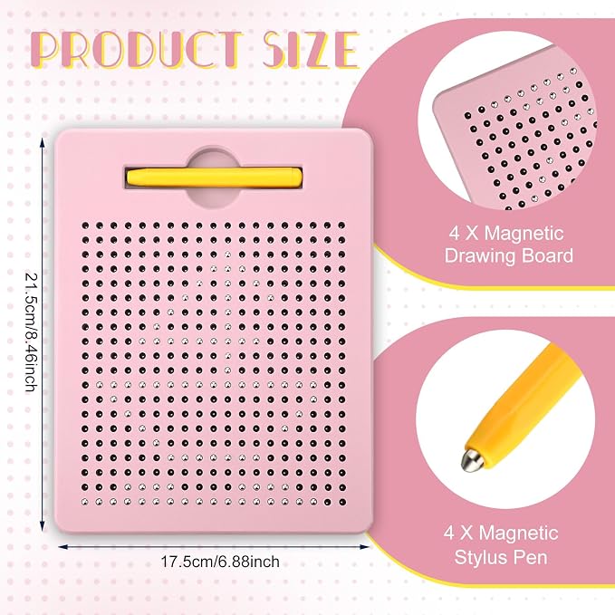 Yexiya 4 Pcs Magnetic Drawing Board for Kids, Toddler Travel Drawing Kit Magnet Sketch Thread Board with Stylus Pen and Beads Toy for Child Quiet Time Activities (7 x 8.5 Inches,Multicolor 6)