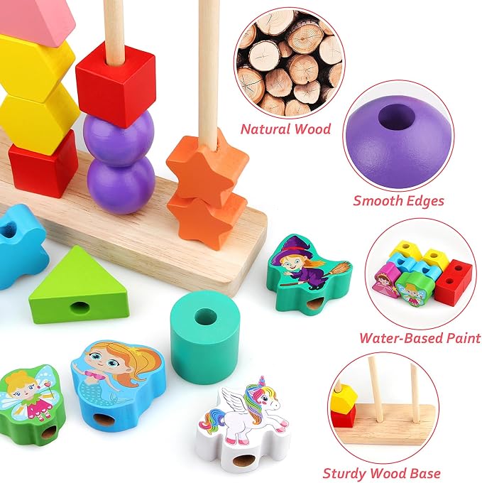 Vinlon Montessori Toys for Toddlers 2 3 4 Years Old -Princess Unicorn Fairy Mermaid Shapes Sorting Stacking Vivid Colors, Early Learning Educational Toys Easter Basket Stuffers Valentine's Day Gift