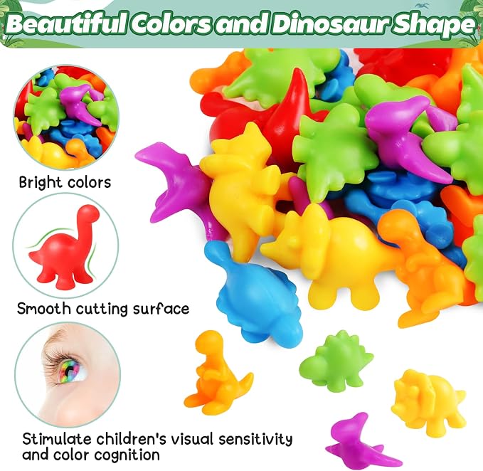 Counting Dinosaur Montessori Toys for Kids 3-5, Color Sorting Sensory Toys | Sensory Bin Toy, Counting Bears, Fine Motor Skills, Preschool Learning Educational Toy for 3 4 5 Year Old, Birthday Gifts