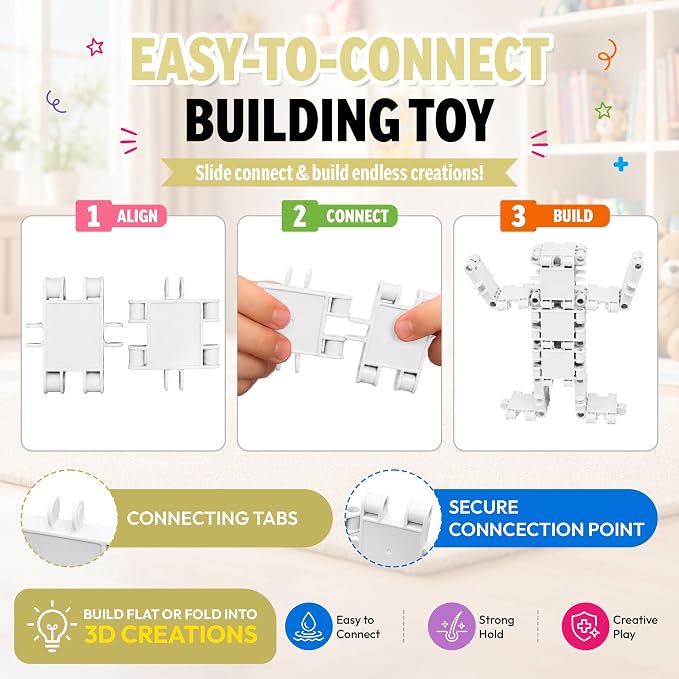 100 Piece White Snap Connecting Building Toy Set for Kids