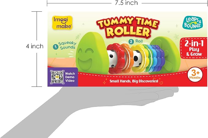 Imagimake Leaps & Bounds - Tummy Time Roller, Sensory Toy, Ages 3 Months+ | Early Learning Sensory Toy, Encourage Crawling, Motor Skills & Sensory Play, Gift for Babies Ages 3,4,5,6,7,8,9 Months