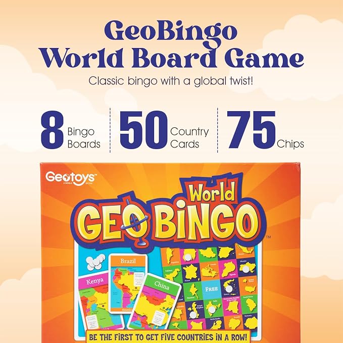 World Bingo for Kids Ages 4 and Up, Geography Game for Home, School or Camp | Fun Kids Educational Game & Learning Resources, Bingo Games for Family,Kids Geography Toy,Play & Learn Countries of the World