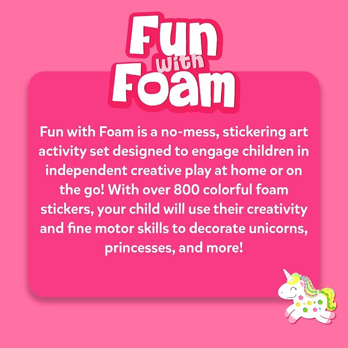 Skillmatics Fun with Foam Craft Kit – Unicorn & Princesses, Gift for Kids | 3D Foam Stickers, Travel Toy, Mess-Free Fun for Girls & Boys, DIY Felt Craft Kits for Ages 3, 4, 5, 6, 7
