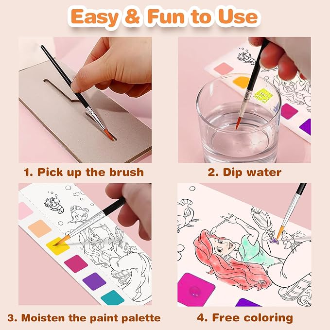 ZHOC Paint with Water Coloring Books for Kids, Pocket Mess Free Watercolor Painting Sets for Kids Ages 3 4 5 6 7 8+, Water Color Paint Set Arts and Crafts Gift for Boys Girls, Princess