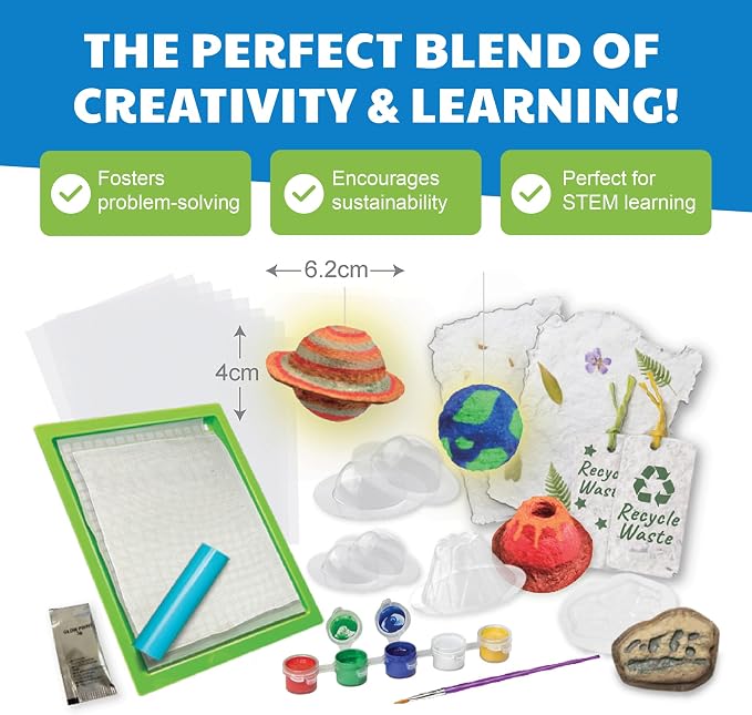 4M Green Science Paper Making Kit for Kids Ages 5-12 – Recycled Paper Craft STEM Set with Moulds, Glow-in-the-Dark Paint, Dinosaur & Planet Molds, Red Dot Award Winner, Eco-Friendly DIY Gift