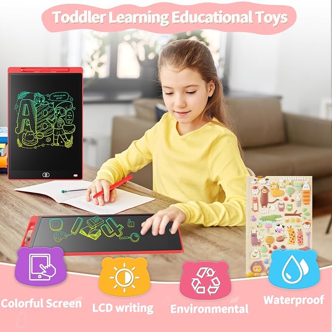 [2 Pack] Genialba LCD Writing Tablet 10-Inch Colorful Doodle Board, Toddler Learning Educational Toys Gifts for 3-8 Years Old Girls and Boys, Electronic Drawing Pad for Kids (Blue&Red)
