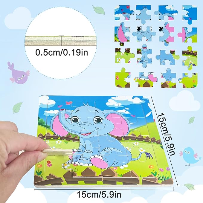 Sealive Wooden Animal Puzzles for Kids Ages 3-5, 6 Pack 16 Piece Jigsaw Set | for Toddlers & Preschoolers, with Early Learning, Fine Motor Skills, Problem Solving, Screen-Free Play, Travel & Gift Option