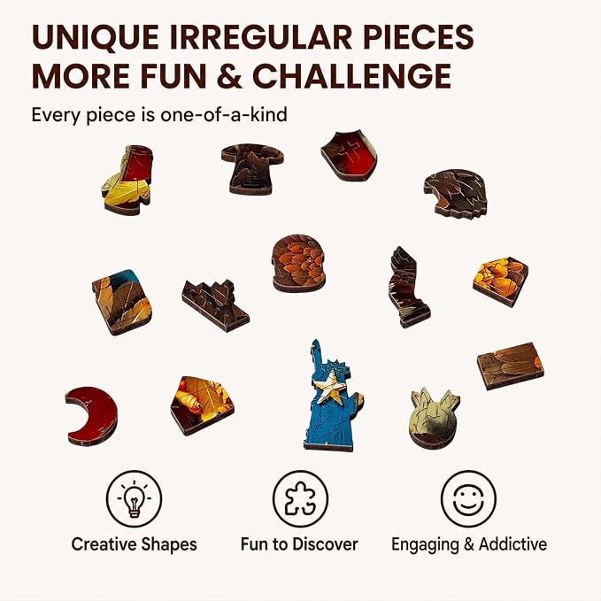 USA 250th Anniversary Wooden Puzzle for Adults, 200pcs American Eagle Puzzle Wooden Jigsaw Puzzle for Adults, Irregular Unique Shaped Wood Puzzle, Challenging Puzzle Gifts for Men & Veterans