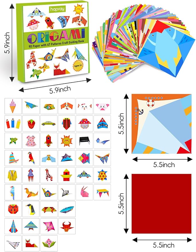 hapray Origami Kit for Kids, 98 Paper with 47 Patterns, Origami Book Video | DIY Art and Craft Projects with Video Tutorial, Beginners Origami Kit for Ages 5-12 8-12, Children's Day Gift Boy Girl