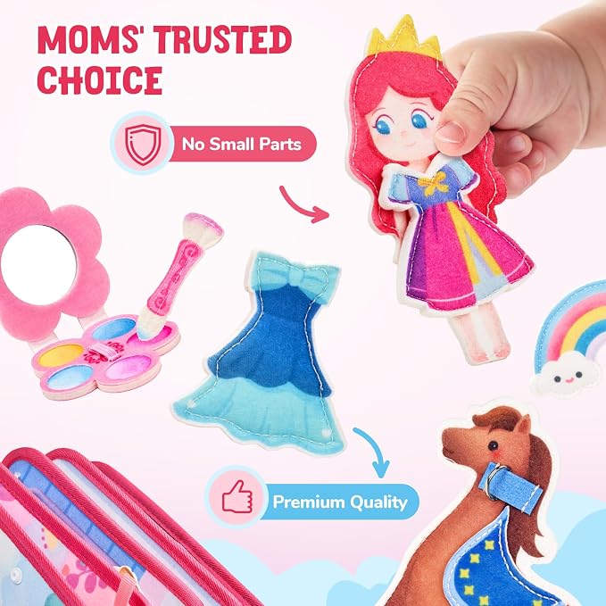 JoyCat Princess Busy Book for Toddlers 1-3, Dress Up Montessori Quiet Toy | Princess busy book with dress-up activities encourages fine motor skills, creativity and quiet travel play for toddlers.