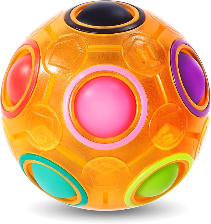 Magic Rainbow Puzzle Ball, Fidget Ball Puzzle Brain Teaser Fidget Toy for Boys & Girls- Birthday Party Easter Valentines Christmas Stocking Stuffers for Kids Teen & Adults(Orange)
