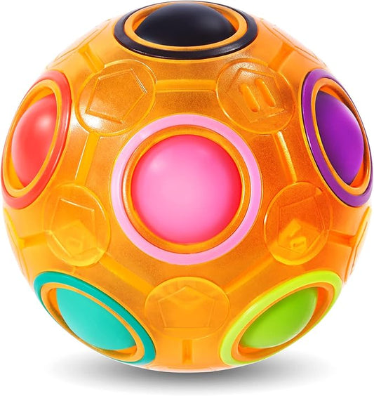 Magic Rainbow Puzzle Ball, Fidget Ball Puzzle Brain Teaser Fidget Toy for Boys & Girls- Birthday Party Easter Valentines Christmas Stocking Stuffers for Kids Teen & Adults(Orange)