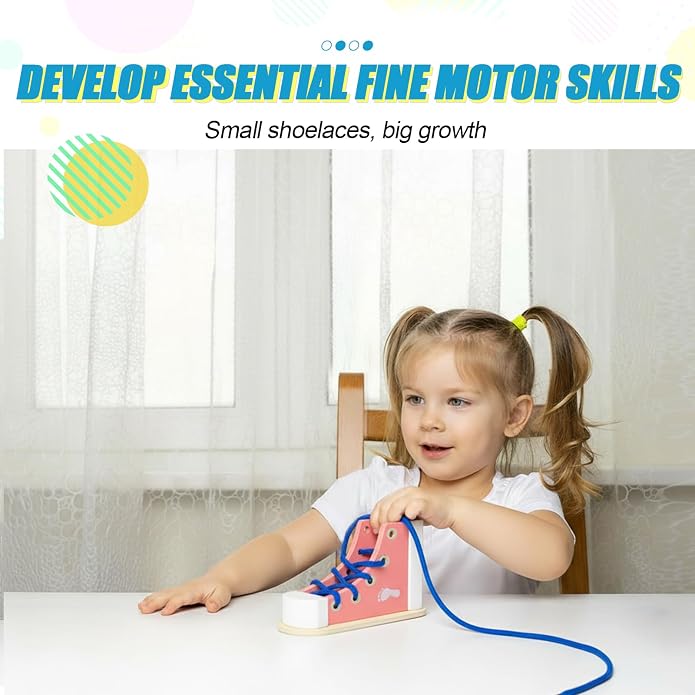Learn to Tie Shoes for Kids, Wooden Lacing Sneaker Toy,Montessori Educational Toy for Toddlers Ages 4-8