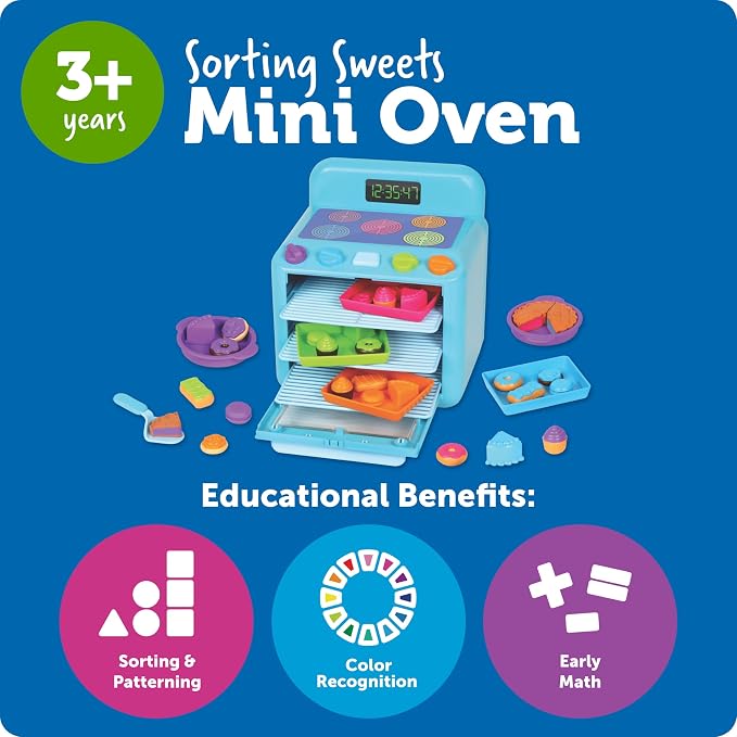 Learning Resources Sorting Sweets Mini Oven, Play Food, Kids Kitchen Playset, Pretend Play Toys, Mini Food, Sorting Toys, Montessori Cooking Set for Toddlers