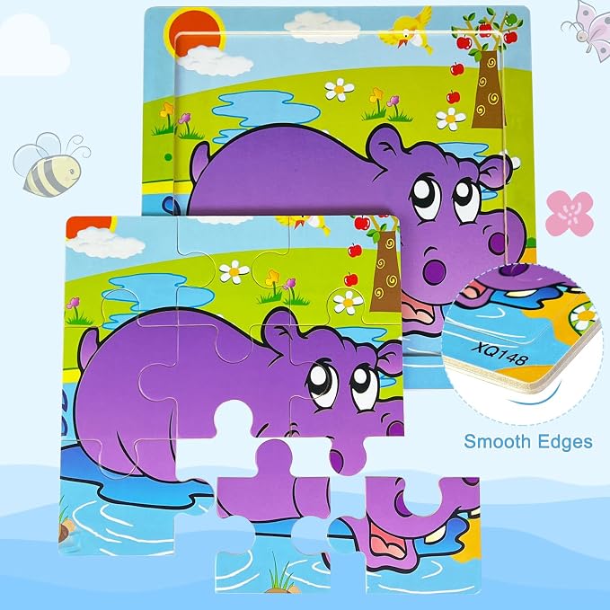 Sealive Puzzles for Kids Ages 3-5, Wooden Animal Puzzle Set, 3 Pack 9-Piece | Jigsaw Puzzles for Preschool Learning, Screen-Free Play, Fine Motor Skills Practice, Educational Gift for Boys and Girls