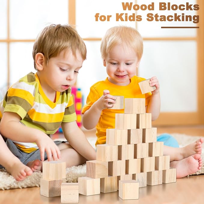 Barydat 550 Pcs 1 in Wooden Cubes, Unfinished Wooden Blocks for Crafting Natural Craft Wood Square Blank Cube for DIY Project Baby Showers