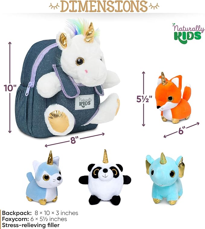 Naturally KIDS Toddler Unicorn Backpack w Plush Unicorn Toys for Kids 2-5 | Unicorn Gifts for Kids 2-6 Gift-Ready Box, Birthday Gifts for 2 3 4 5 6 Year Old Girls, Boys