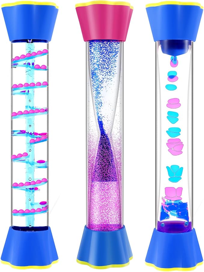 Sensory Fidget Tubes Set - Calming Toys for Kids - Sensory Tube with Glitter Bottle, Gravity Spinner, Bubble Drop Spiral Hourglass - Promotes Calmness & Independent Play (Motion Bubbler Tube, 3)
