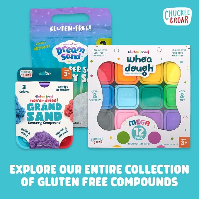 Chuckle & Roar Dream Sand 4-Color Sensory Sand Set – Super Soft Smooth Moldable Sand, Never Dries Out, No Residue, Gluten-Free, Includes Storage Containers – On-the-Go Sensory Play for Kids Ages 3+