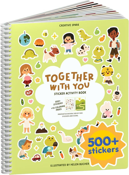 Cupkin Together with You Coloring & Sticker Activity Book | 500+ Stickers | Spiral-bound kids craft format with 12 scenes, 12 art pages, side-by-side viewing, and an easy-peel design for ages 2–8