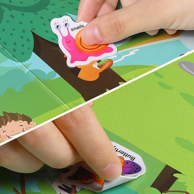 Jelly Reusable Sticker Books, Portable Travel Toys Sticker Activity Book for Kids 3+ Year Old Girls Boys (Insects)
