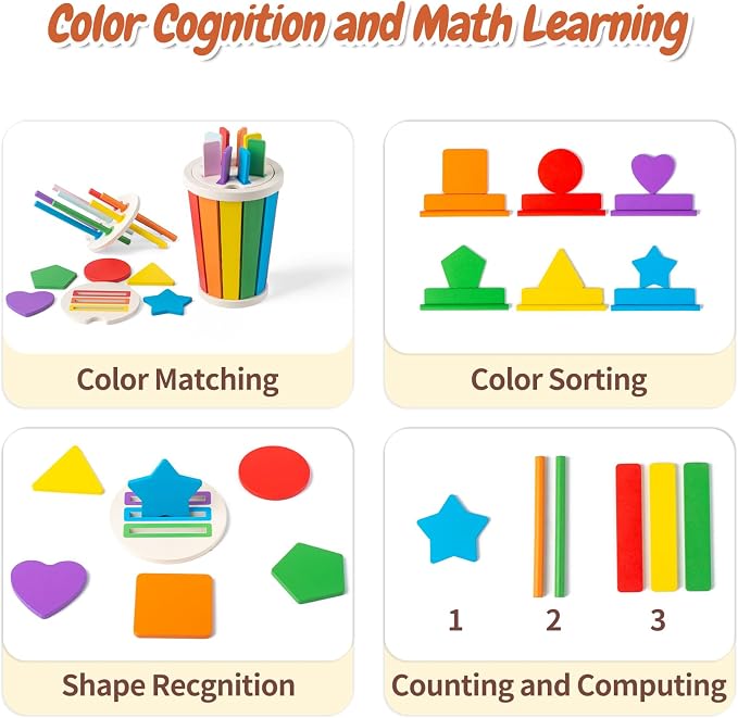 Montessori Toys for 1-3 Year Old, Wooden Color Sorting Learning Toys for Toddlers, Fine Motor Skills Matching Games,Sensory Development Educational Toy,18 Month+ Baby Boys Girls