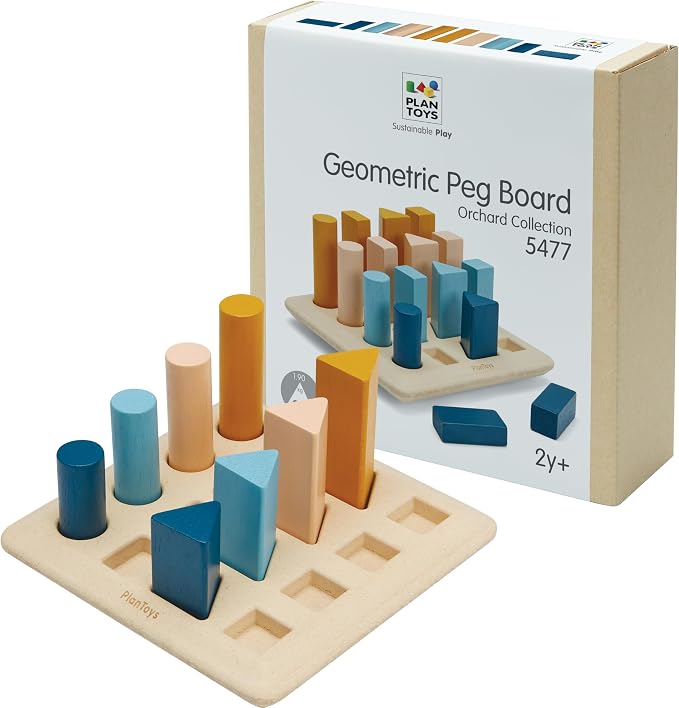 PlanToys® Wooden Geometric Peg Board Montessori Shape Sorting Stacking Toy | wooden geometric peg board, montessori shape sorting stacking, size sequencing logical thinking, color pattern geometry, kids