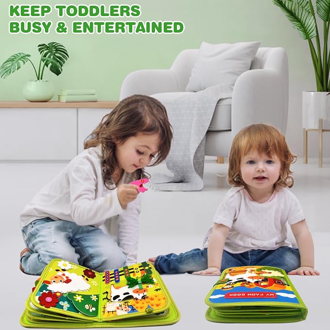Busy Book for Toddlers, Montessori Toys Busy Board for Toddlers, Birthday Gifts for Boys & Girls, Quiet Activity Book with Life Skills, Cognition, Sorting - Autism Sensory busy book, Travel toys