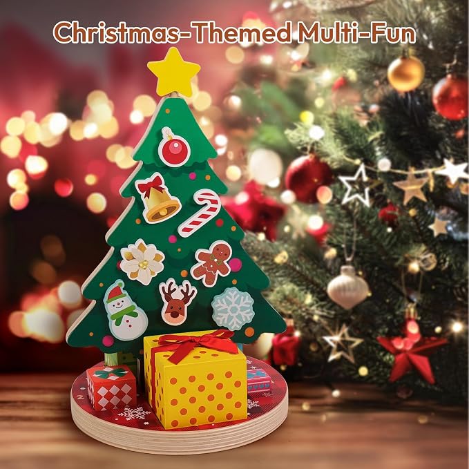 Magnetic Christmas Tree Toy for Toddlers, Montessori Toys for 3 4 5 6 Year Old, Wooden Color Sorting & Stacking Toys, Fine Motor Skills Sensory Toys, Christmas Decorations STEM Gifts for Kids