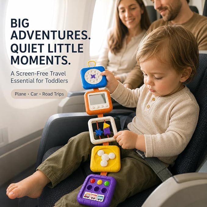 Busy Board for 1 Year Old, Travel Toys for Toddler 1-3 on Plane Car, Montessori Busy Board Busy Cube, Toys for 1 Year Old Boy Girl, Stocking Stuffers for Toddler (Purple)
