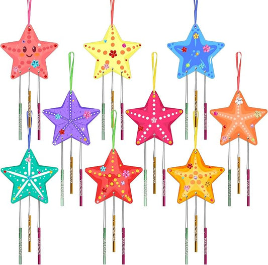 Fennoral 9 Pack Star Wind Chime Kit for Kids Make Your Own Starfish Craft | Wind Chimes for Girls Boys Ornaments DIY Coloring for Summr Art Project Party Decoration Birthday Gift