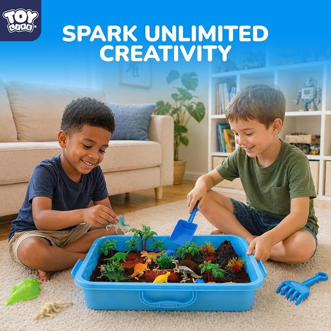 TOY Life Dinosaur Magic Sand Sensory Bin, Sandbox Set, Ages 3-8 | Indoor & summer pretend play, preschool learning toy, builds fine motor skills, gift