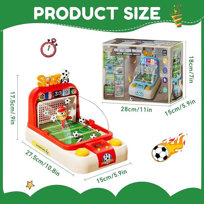 Mini Foosball Table for Kids Boys 3 Year Old Birthday Gifts, Portable Tabletop Soccer Board Game 2-Flipper Soccer Pinball with Scoreboard, Music, Light, for Family Game Night