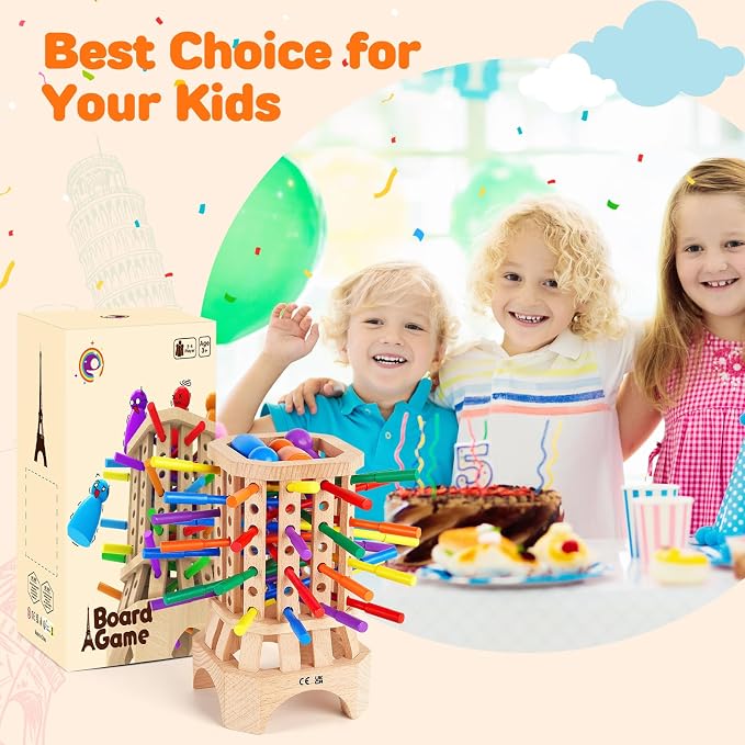 Montessori Wooden Board Game, Colorful Sticks Educational Toy for 3-6 Year Old Kids, Fine Motor Skills Toys, Family Travel Game for 3+ Year Olds, Birthday Gift for Boys and Girls