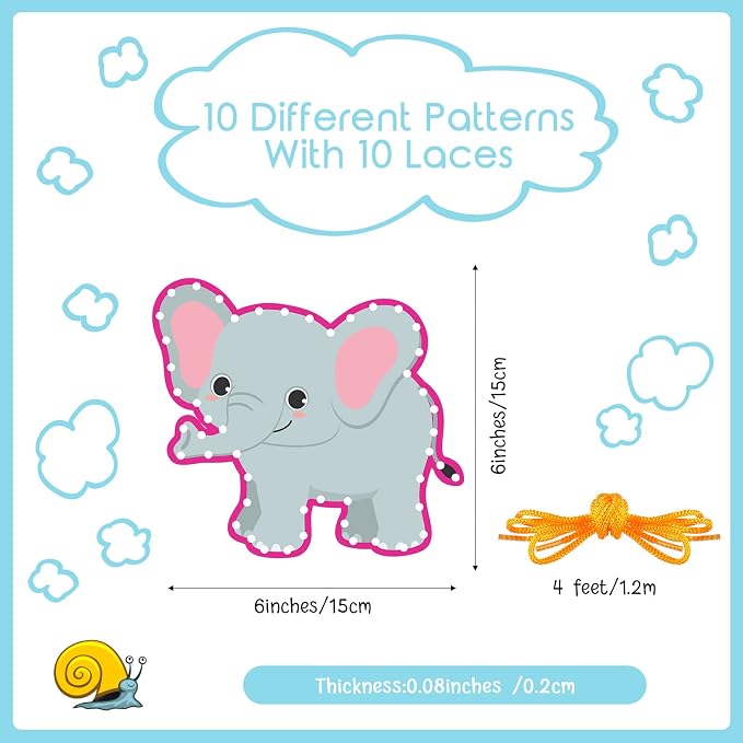 10 Pcs Kids Lacing Cards Double Sided Animal Sewing Cards Kits 10 Styles Lacing Toy Crafts for Toddler Ages 6+ Developing Imagination Preschool Learning Activity Supplies(Jungle Style)