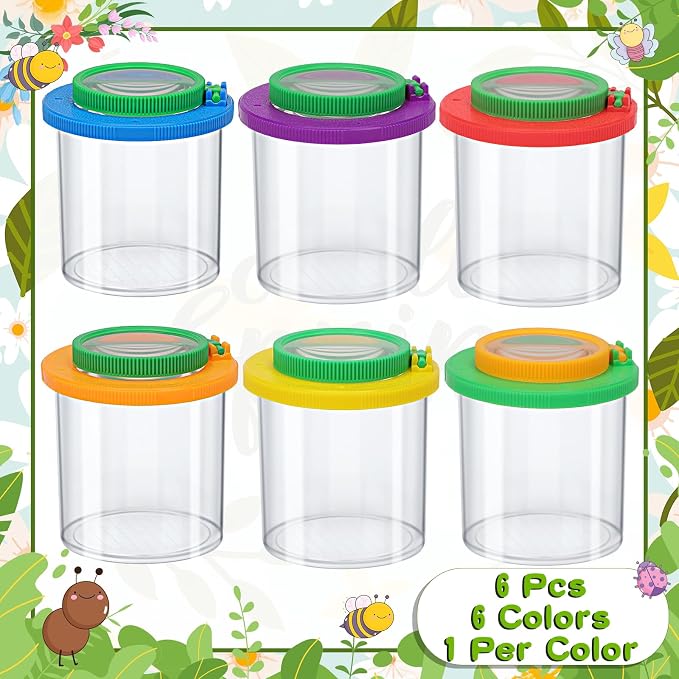 Coopay 6 Pcs Insect Bug Viewer for Kids - Bug Jars, Critter Insect Cage, Bug Container, Bug Catcher, Magnifying Insect Box for Children, Kids Science Nature Exploration Collecting Kit