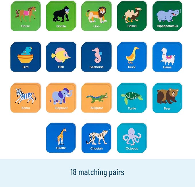 Wildkin Memory Matching Game – 18 Educational Pairs for Toddlers & Preschool - Animals