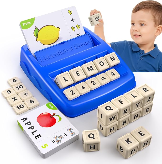 DEGIDEGI Educational Toys for Kids Ages 3-8, Matching Letter Spelling Math Counting Game,Learning Game for Preschool& Kindergarten Kids, Birthday Gifts for 3 4 5 6 7 Year Olds Boys&Girls Navy Blue