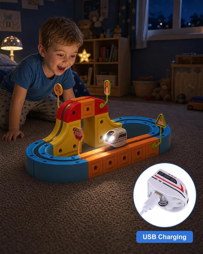 Magnetic Electric Train Set: Self-Assembly for Kids | 175Pcs DIY Flexible Anti Gravity Race Track Set with Electric Cars - STEM Building Toys Birthday Gift for Boys Girls 5-10
