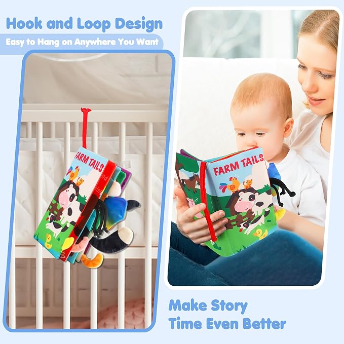 beiens Baby Books Toys, Tummy Time Touch and Feel Sensory Toys for Infant | Crinkle Cloth Book Toy for Baby 0-3-6-12-18 Months, Early Development Stroller Soft Toy, Newborn Shower Gift for Boy Girl