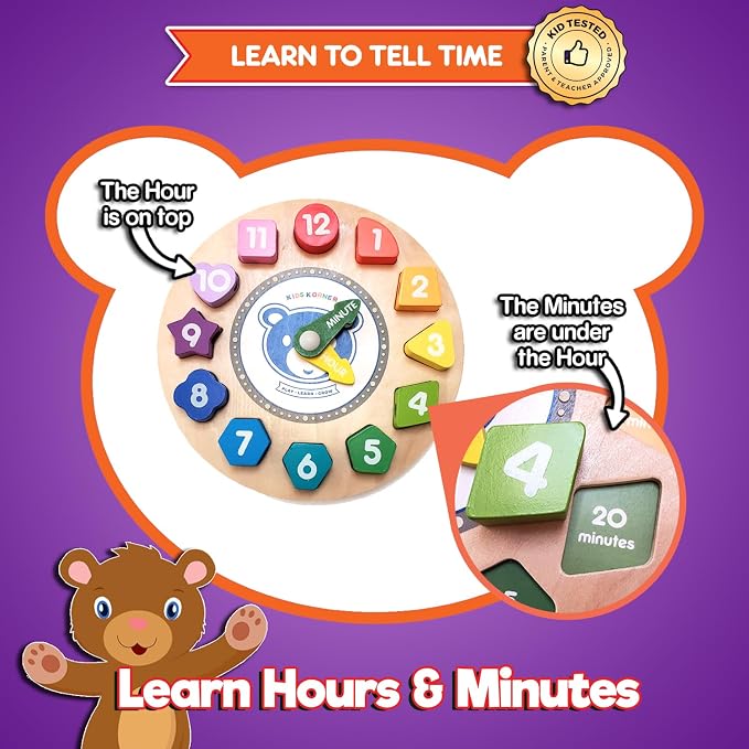 Shapes & Colors Clock - Match, Count, Lace & Play w 12pc Wood Beads + eBook