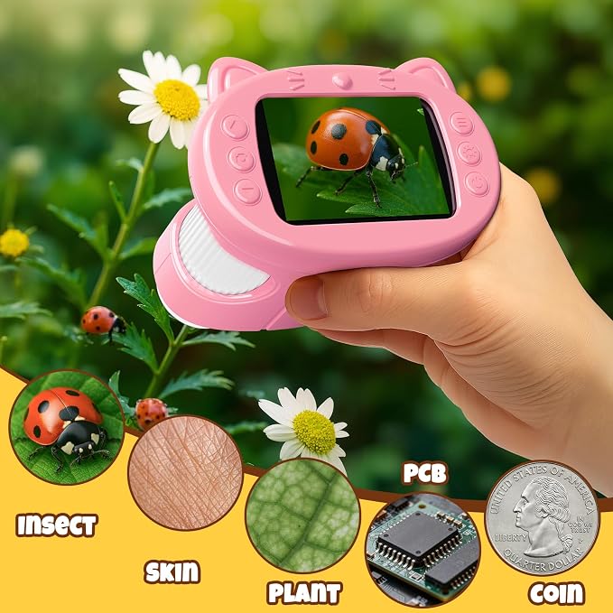 Handheld Digital Mini Microscope for Kids: 1000X 4K 2.4" Microscopes Toys | Portable Pocket STEM Electronic Learning Educational Science Kit 8-12 Birthday Gift 4 5 6 7 Year Old Boy Girl