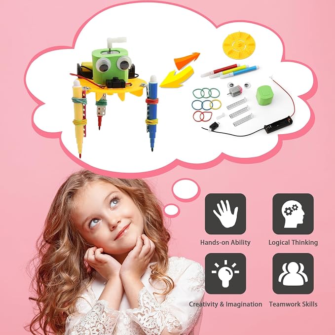 4-Pack STEM Doodling Robot Kits, Bulk Craft STEM Toys for Kids 8-13 | Robotics Science Building Kits for Kids 8-12, Classroom Activities & Science Experiments, DIY Project for Boys Girls Gifts