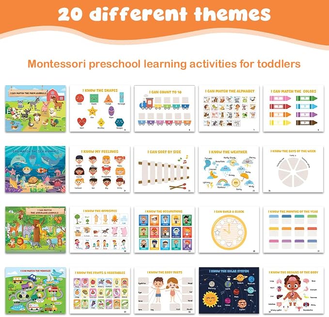 Montessori Busy Book for Toddlers 3-5, 38 Engaging Learning Activities for Preschoolers, Educational Quiet Book for Kids Ages 3-8, Preschool Homeschool Learning Toy