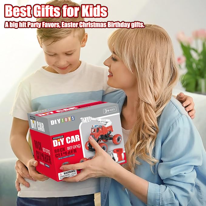 LUDILO Fire Trucks Toddlers 3-5 Take Apart Toys Gifts 3 4 5 Year Old Boys | 4PCS Kids DIY Assembly Firetruck/Electric Drill/Toddler Stem Building Fire Truck Toys 3 4 5 Year Old Boys Birthday Gift Xmas