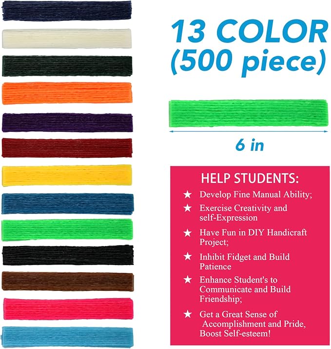 500PCS Wiky Sticks for Kids – Mess-Free Sensory Wax Yarn Sticks for Toddlers, Travel Toys for Road Trips, Car & Airplane, Fun Activities, Summer & Camping Non-Toxic Crafts, Ages 3+
