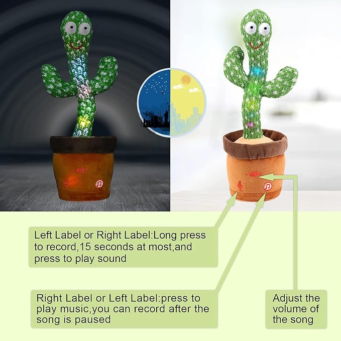 Dancing Talking Cactus Toy for Baby Boys Girls Toys, Adjustable Volume Dancing Cactus Toy Singing Mimicking Recording Repeating What You Say with LED English Sing Talking 15 Second Voice Recorder | Adjustable Volume, Mimicking Recording Repeating What ...