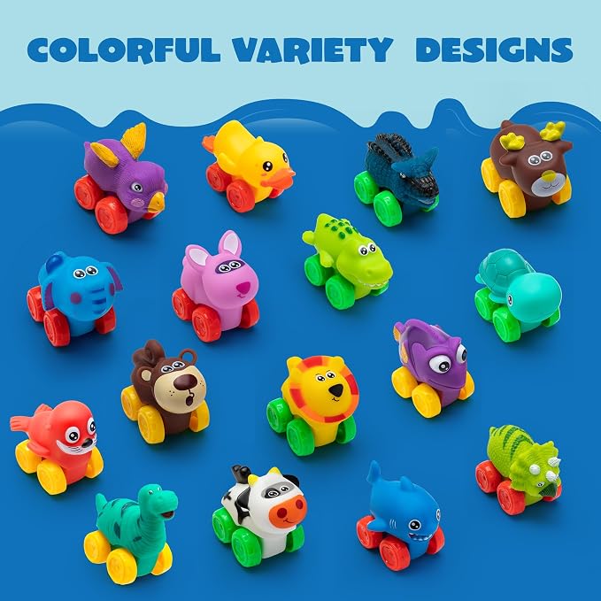 JOYIN Animal Cars, Soft Rubber Car Set Toy, Mini Vehicles, Bath Toy Car for Boys and Girls, Summer Beach and Pool Activity Gift, Party Favors for Kids
