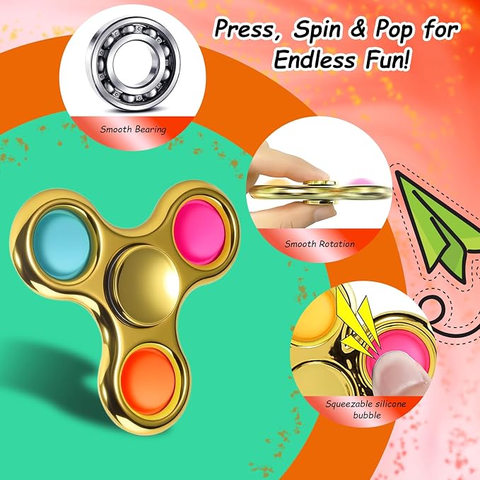 FIGROL 3 Pack Pop Fidget Spinners Stocking Stuffers. Sensory Fidget Toys for Kids, Teens, Boys & Girls