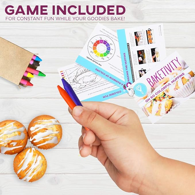 Baketivity Confetti Muffins Kids Baking Kit with Pre-Measured Ingredients | DIY Activity Kit Featuring Easy Recipe, Rainbow Lessons, Coloring Activity Gift Idea for Boys and Girls Ages 6-12